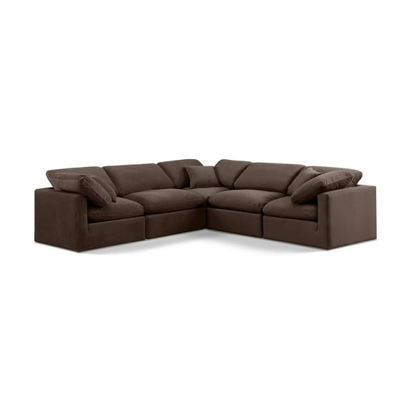 Meridian Furniture Indulge 158.5" Velvet L-Shaped Modular Sectional in Brown