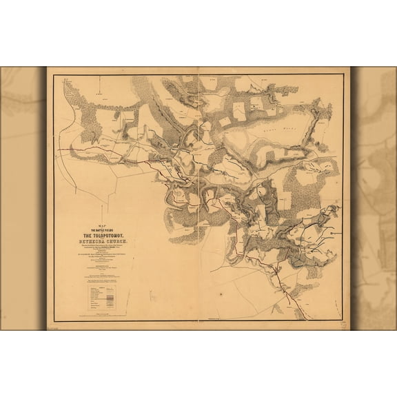 24"x36" Gallery Poster, Map battle field Tolopotomoy Bethesda Church 1865