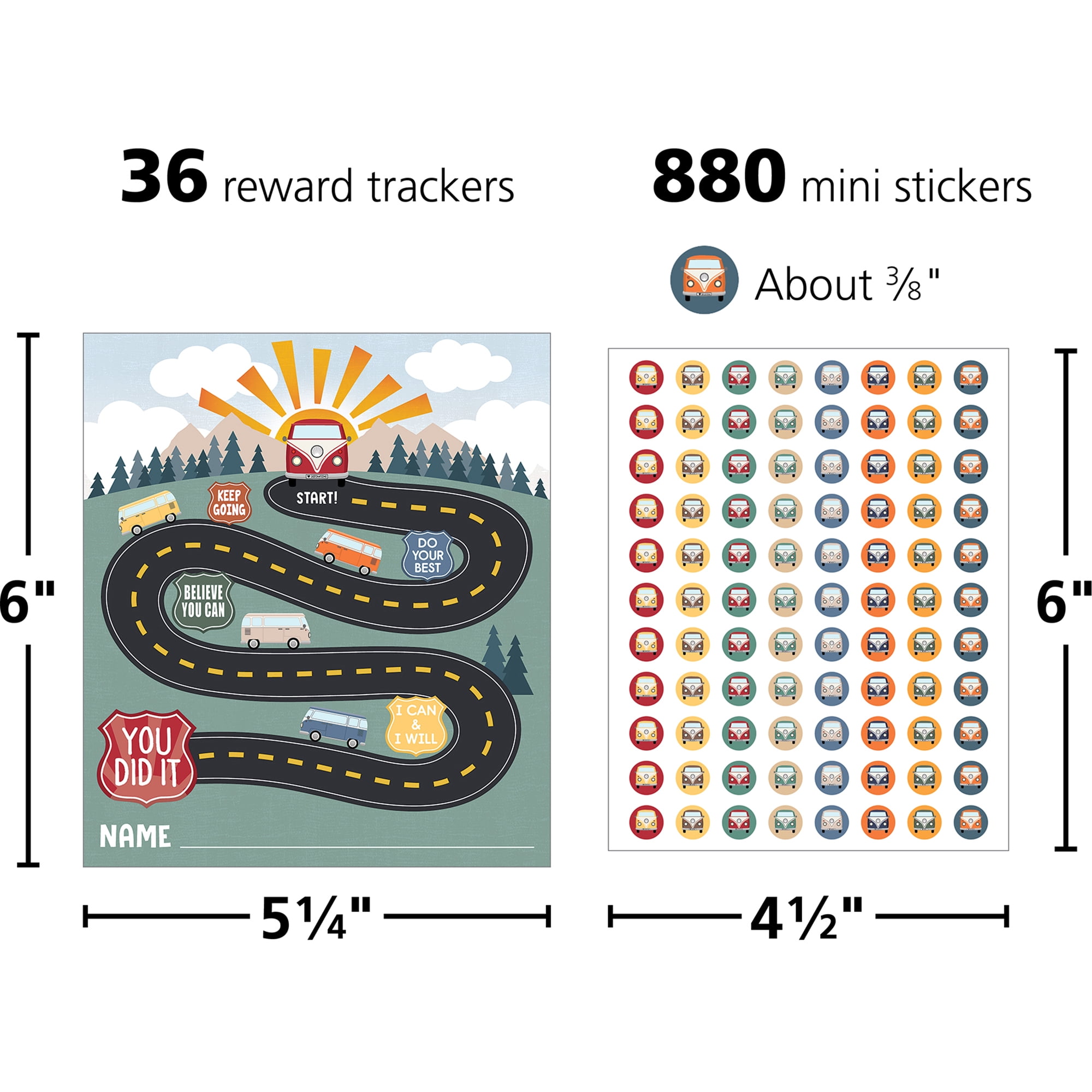 Teacher Created Resources Moving Mountains Road Trip Reward Trackers with Stickers, 3 Packs