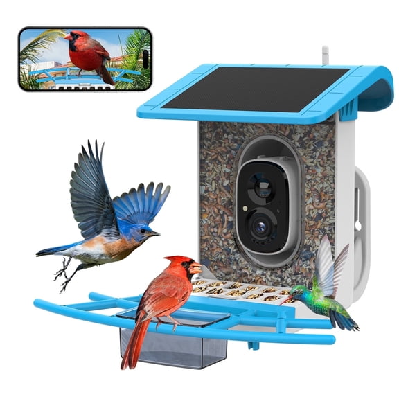 Smart Bird Feeder with Camera, Solar Powered Outdoor WiFi Birdhouse Camera with AI Bird Recognition, Wireless Live Video Monitoring