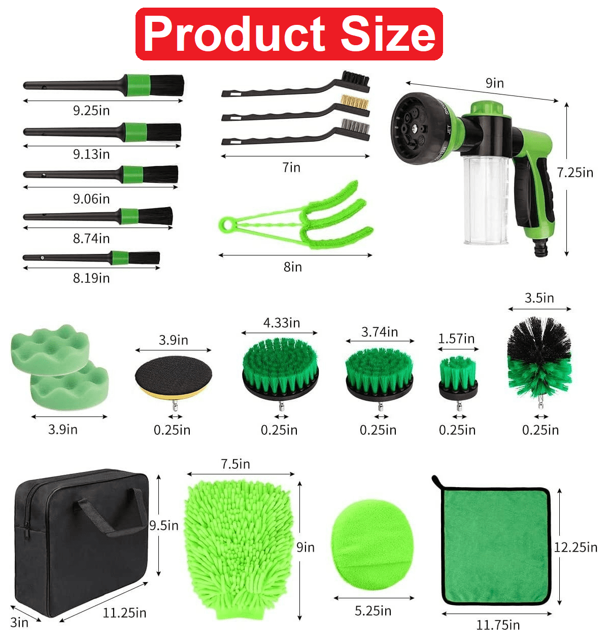 21PCS Car Detailing Kit Cleaning Brush Set, Auto Drill Brush Wash Mitt Air Vent Brush Cleaning Towel for Wheels Tires Carpet Air Vent Interior Exterior Car Care Accessories, Green