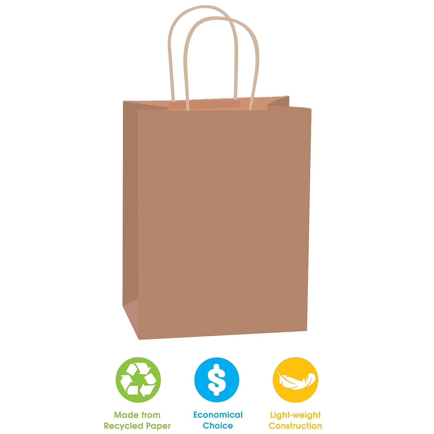 Staples 10.25" x 4.5" Kraft Paper Shopping Bags Kraft 250/Carton (BGS103K)