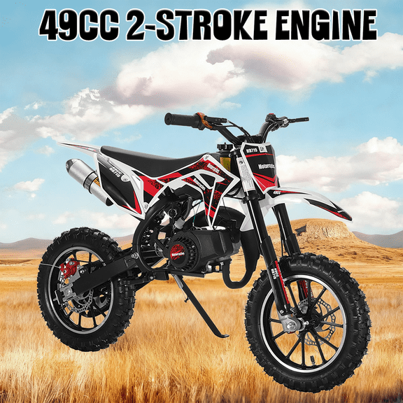 49cc Dirt Bike Motocross Motorcycle for Adults & Kids, 2-Stroke Gas Power - Off-Road Tires Shock Absorption Springs Soft Seat Cushion Pocket Motorbike with Front Rear Disc Brakes for Youth Riders