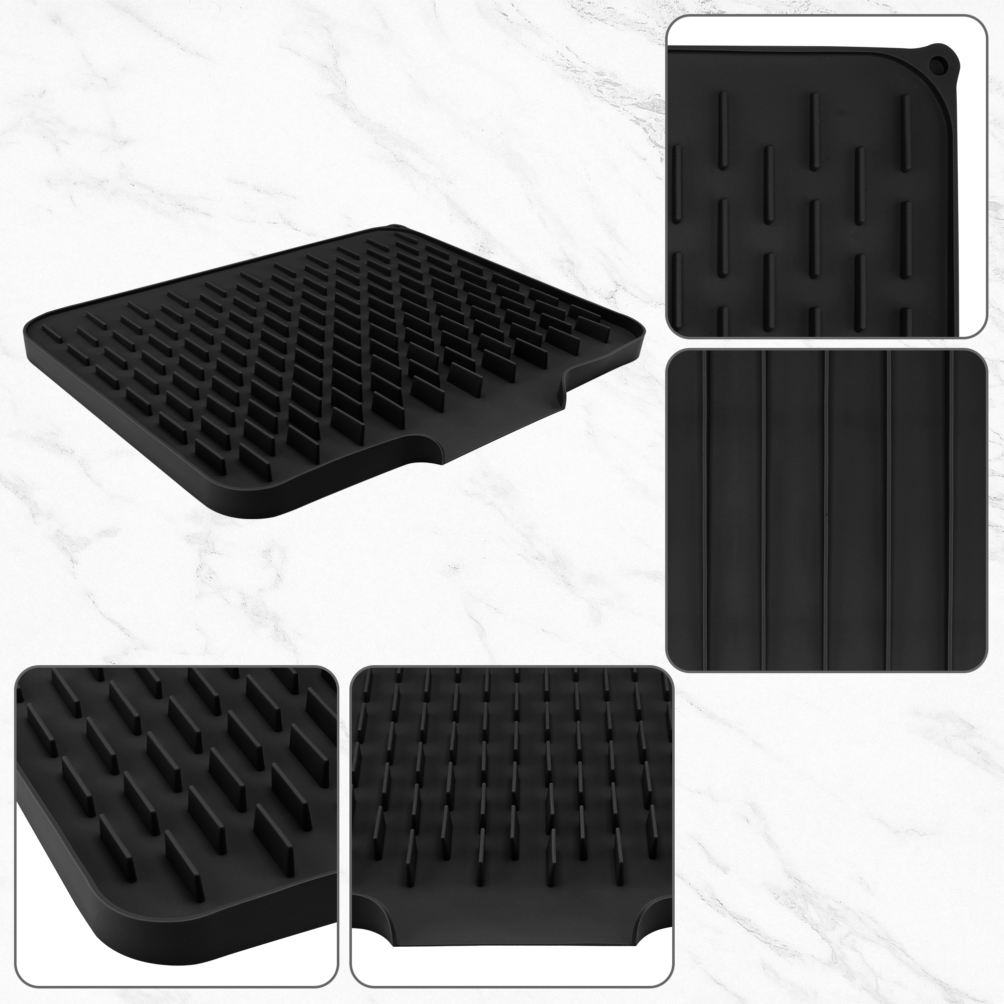 Unique Bargains Silicone Easy Clean Slope Design Dish Drying Mat Black 15.7*12.6*0.8 inch