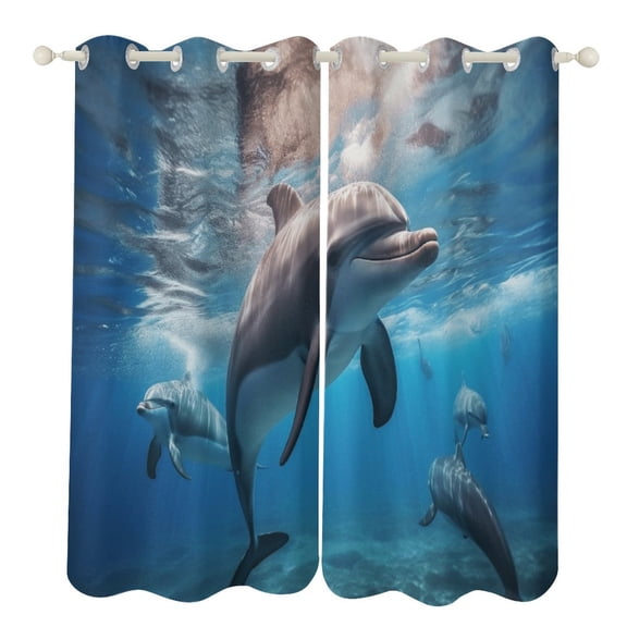 Marine World Dolphin 2 Panels 3D Printing Pattern Curtain for Bedroom Living Room Kitchen Window Decoration Home