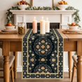 thumbnail image 2 of Boho Floral Black Table Runner 108 Inches Long, Geometric Ethnic Tribe Cotton Linen Table Runners Dresser Scarves, Decorative Fabric Tabletop Scarf Furniture Cover for Home Dinner Party 13"x108", 2 of 9