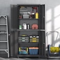 thumbnail image 5 of Firstsky Metal Garage Storage Cabinet with Wheels, Adjustable Rolling Tool Storage Cabinet with Lock, 71" Steel Locking Tool Cabinet with Doors and Shelves(Black, 71" H), 5 of 9