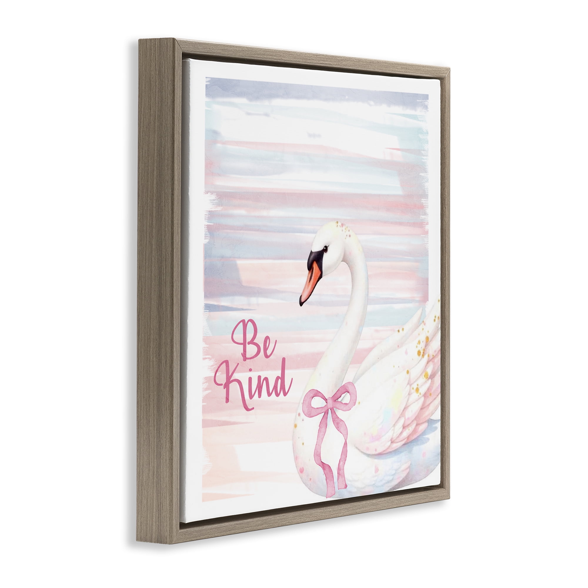 Be Kind Pastel Swan Brown Framed Floater Canvas Wall Art, design by Kim Allen