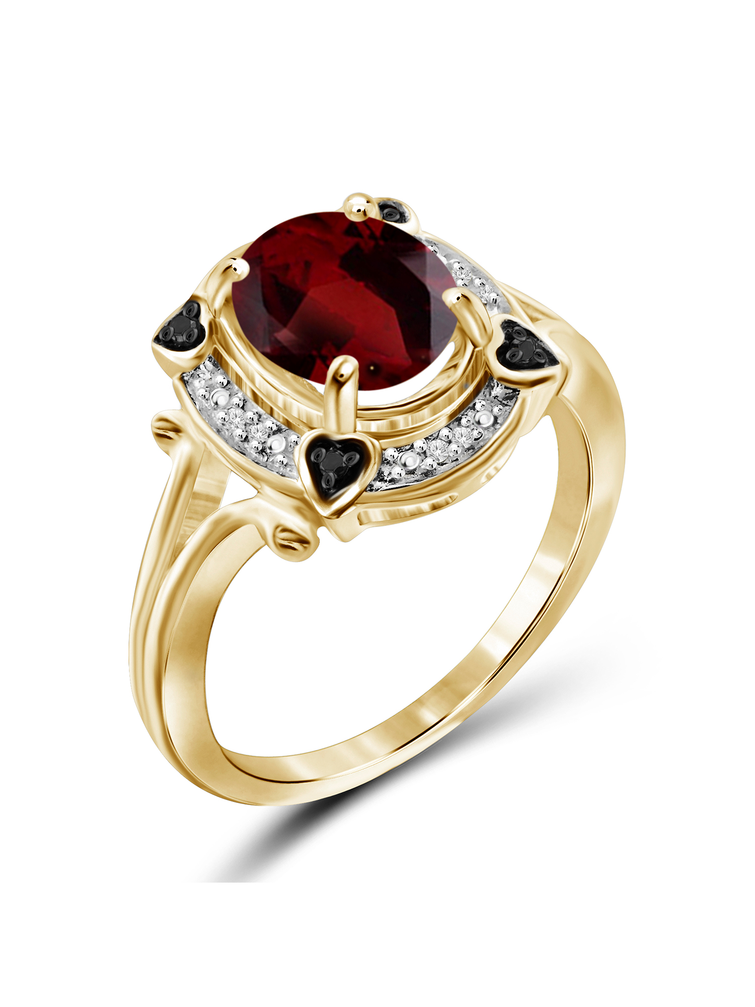 JewelersClub Gold Plated Silver Cluster Ring Garnet with Black & White Diamond Accent Gemstone