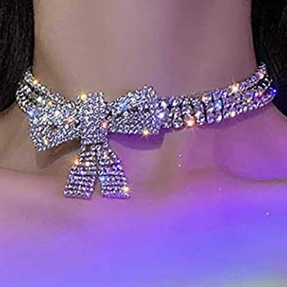 Fashion Rhinestone Bow Pendant Choker Necklace For Women Wedding Accessories Punk Gothic Crystal Collar Chokers Jewelry Gift