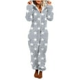 thumbnail image 2 of Xdegoge Womens Onesies Pajamas Hooded Long Sleeve Cozy One Piece Star Print Winter Zip Up Sleepwear Romper Lounge Fleece Jumpsuits Cute Y2K Fashion Pjs Outfits, 2 of 5