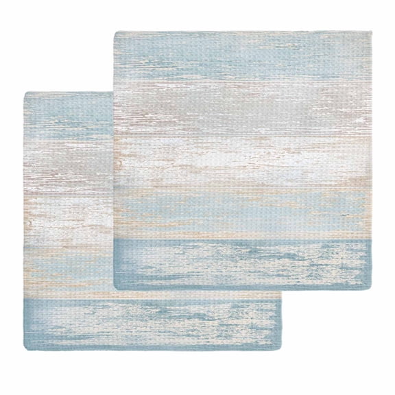 Blue Beige Farmhouse Dish Towels Set, Waffle Weave Kitchen Towels 2 Pieces, Vintage Wooden Striped Microfiber Hair Face Bath Tea Towel Absorbent Quick Drying Cleaning Dish Cloths 12"x12"
