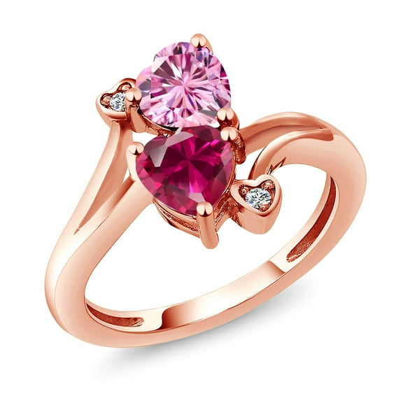 Gem Stone King 18K Rose Gold Plated Silver Pink Moissanite Red Created Ruby and White Lab Grown Diamond Ring for Women (1.79 Cttw, Heart Shape 6MM, Gemstone Birthstone, Size 9)
