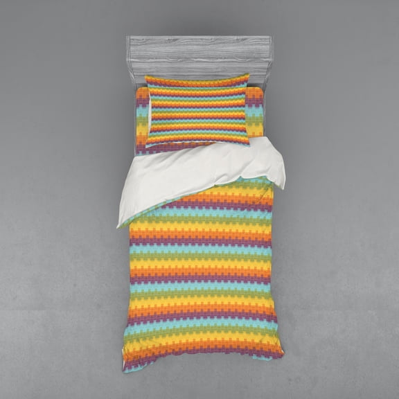 Abstract Duvet Cover Set, Floral Inspired Gradient Pastel Tones Print, Bedding Set with Shams and Fitted Sheet, 3 Sizes, by Ambesonne