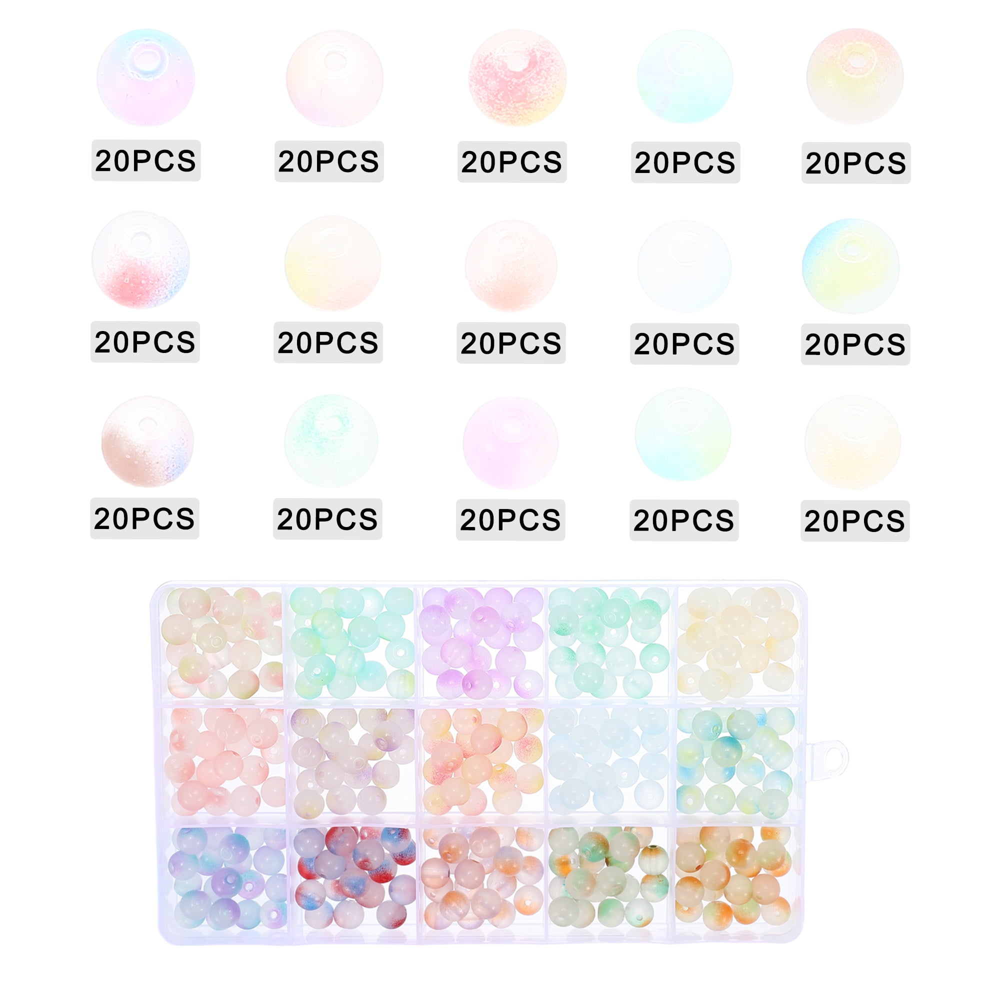 Unique Bargains 8mm Round Glass Beads for Bracelets for Jewelry Making Multicolor 300pcs