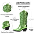 thumbnail image 2 of CELNEPHO Women's Metallic Western Cowboy Boots Embroidered Chunky Heel Retro Pointed Toe Cowgirl Shoes Green Size 8, 2 of 5