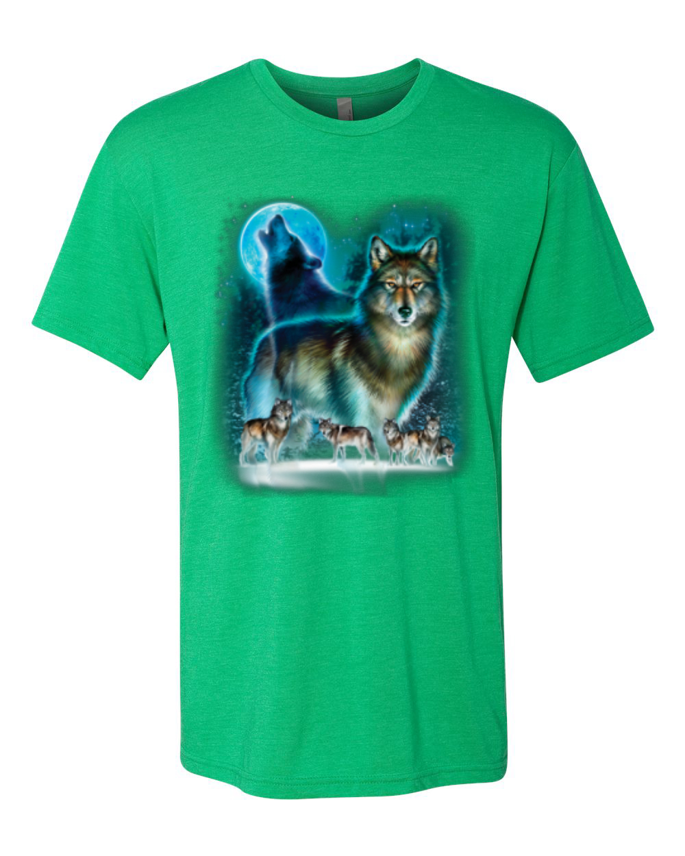 Wild Bobby, Wolf Howling At the Full Moon Wolf Pack Animal Lover Mens Premium Tri Blend T-Shirt, Envy, Small - image 2 of 3