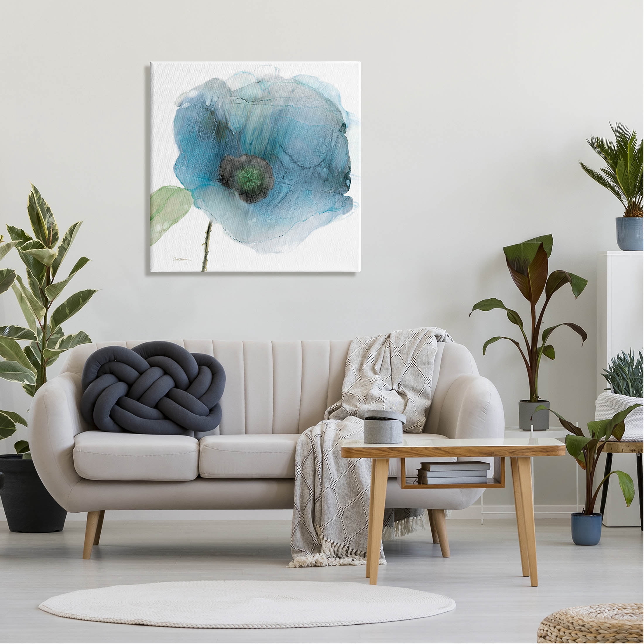 Stupell Industries Abstract Blue Flower Shape Graphic Art Gallery Wrapped Canvas Print Wall Art, Design by Carol Robinson