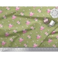 thumbnail image 3 of Soimoi Green Viscose Chiffon Fabric Pink Flower & Check Decor Fabric Printed BTY 42 Inch Wide, 3 of 3