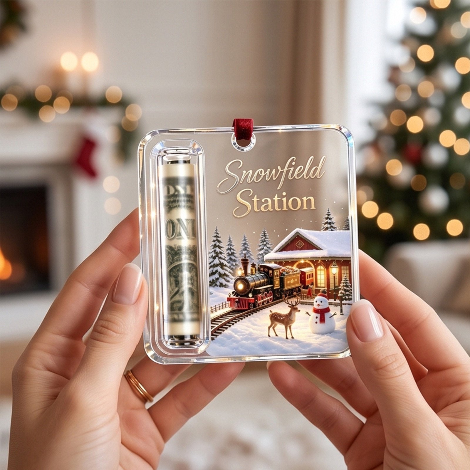 Christmas Money Holder Ornament Acrylic Wallet Pendant – Festive Hanging Decoration for Holiday Gift Giving & Tree Display C3