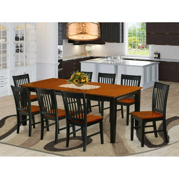 East West Furniture Dining Room Set Black & Cherry, QUNO9-BCH-W