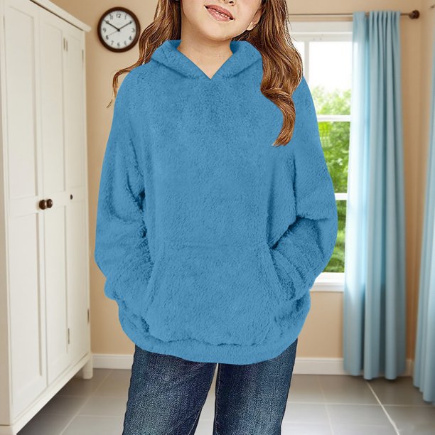 Cowsor Cute Hoodie for Teen Girls Trendy Solid Color Preppy Hooded Sweatshirts Kids Pullover Long Sleeve School Outfits