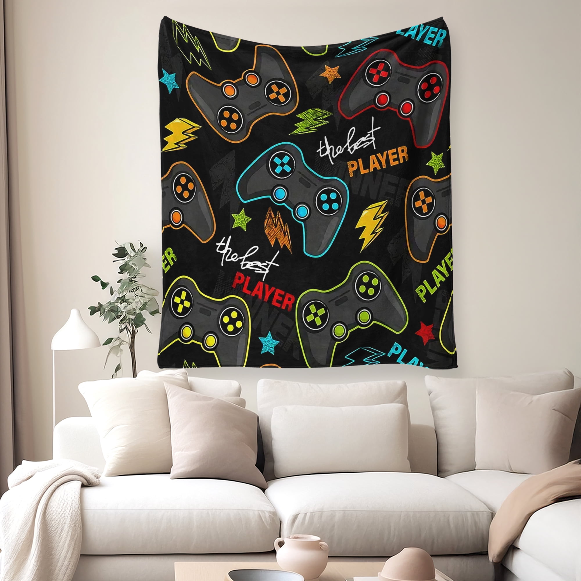 Flannel Fleece Gaming Throw Blanket Bed Blanket, Lightweight Cozy Twin Size Plush Blanket for Sofa Couch,60"X80"