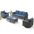 thumbnail image 2 of Unnifurnzi Wicker Patio Furniture Set-6 Pieces Outdoor Furniture with Outdoor Swivel Glider Chairs Patio Couch and Ottoman Rattan Patio Furniture for Porch Deck Balcony Garden-Gray/Blue, 2 of 7