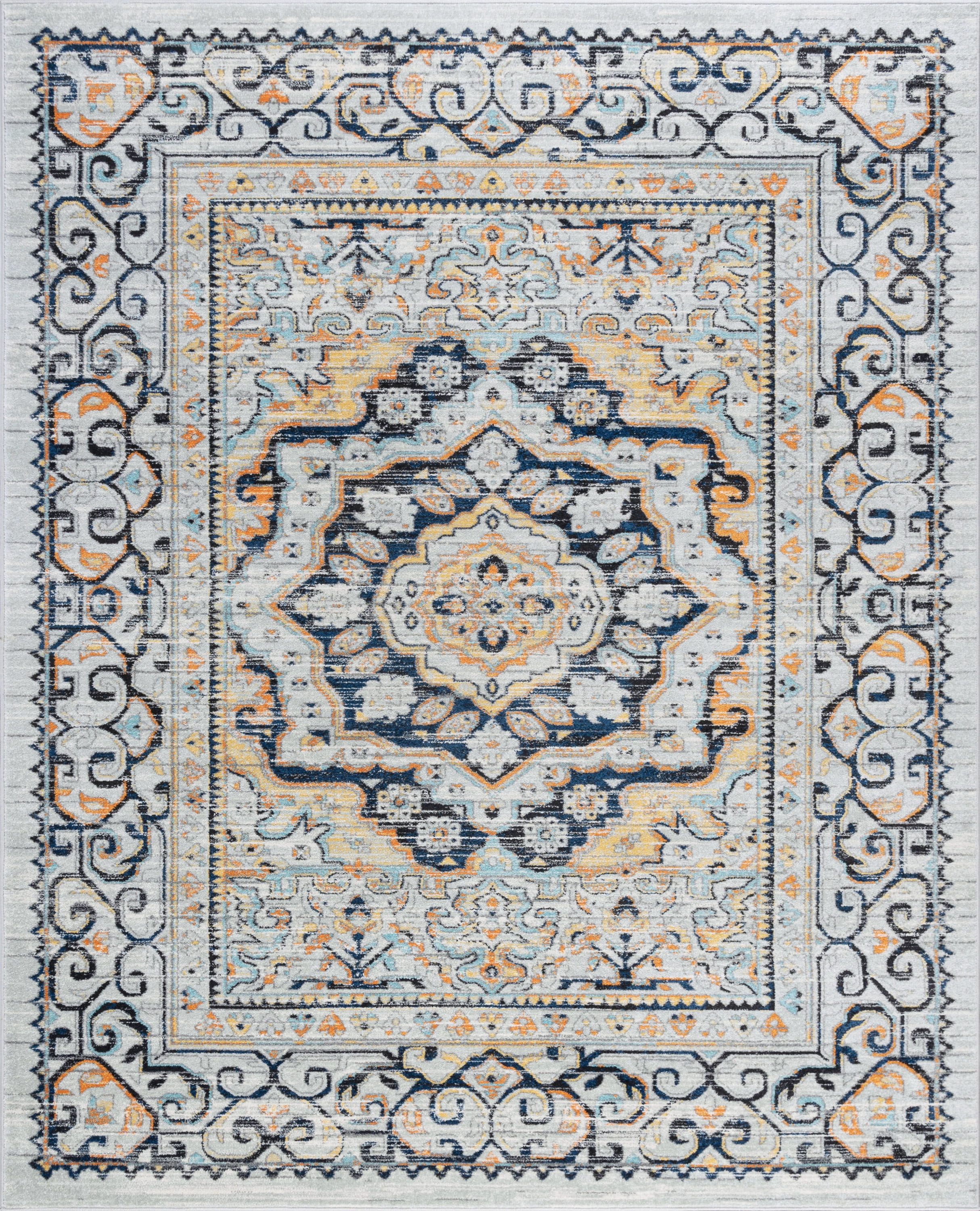 Transitional 9x12 Area Rug (8'9'' x 12'3'') Medallion Navy, Gray Living Room Easy to Clean