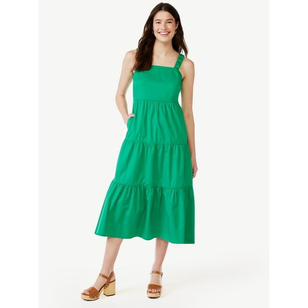 Free Assembly Women's Sleeveless Square Neck Maxi Dress with Elastic Straps, Sizes XSXXL