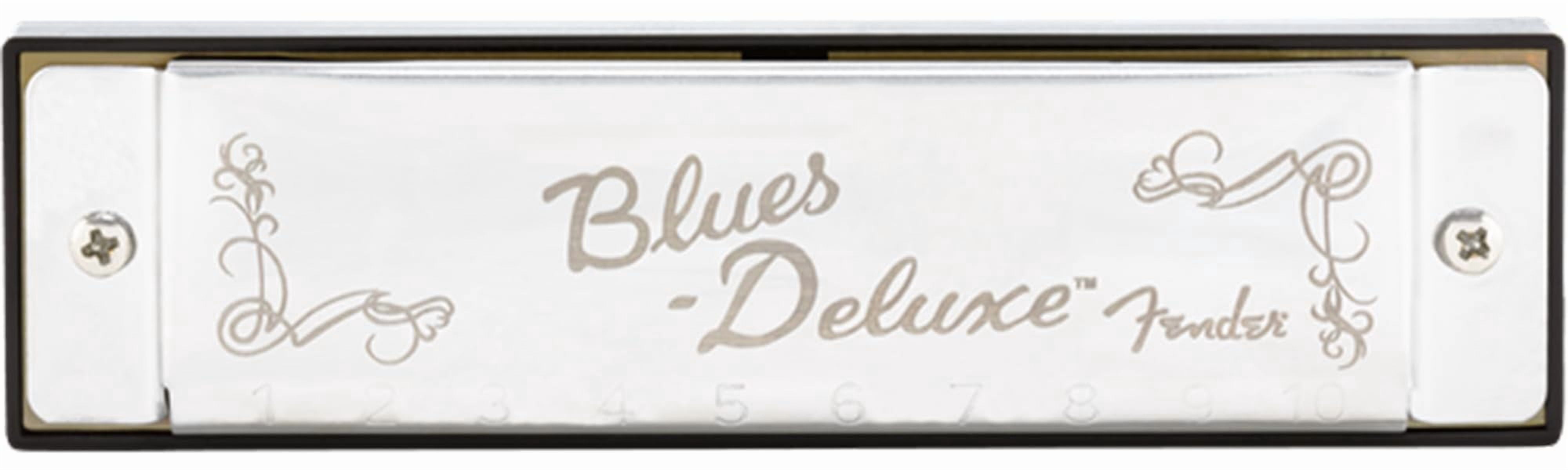 Fender Blues Deluxe Harmonica - Key of Bb Bundle with Carrying Case, Austin Bazaar Online Manual, and Polishing Cloth