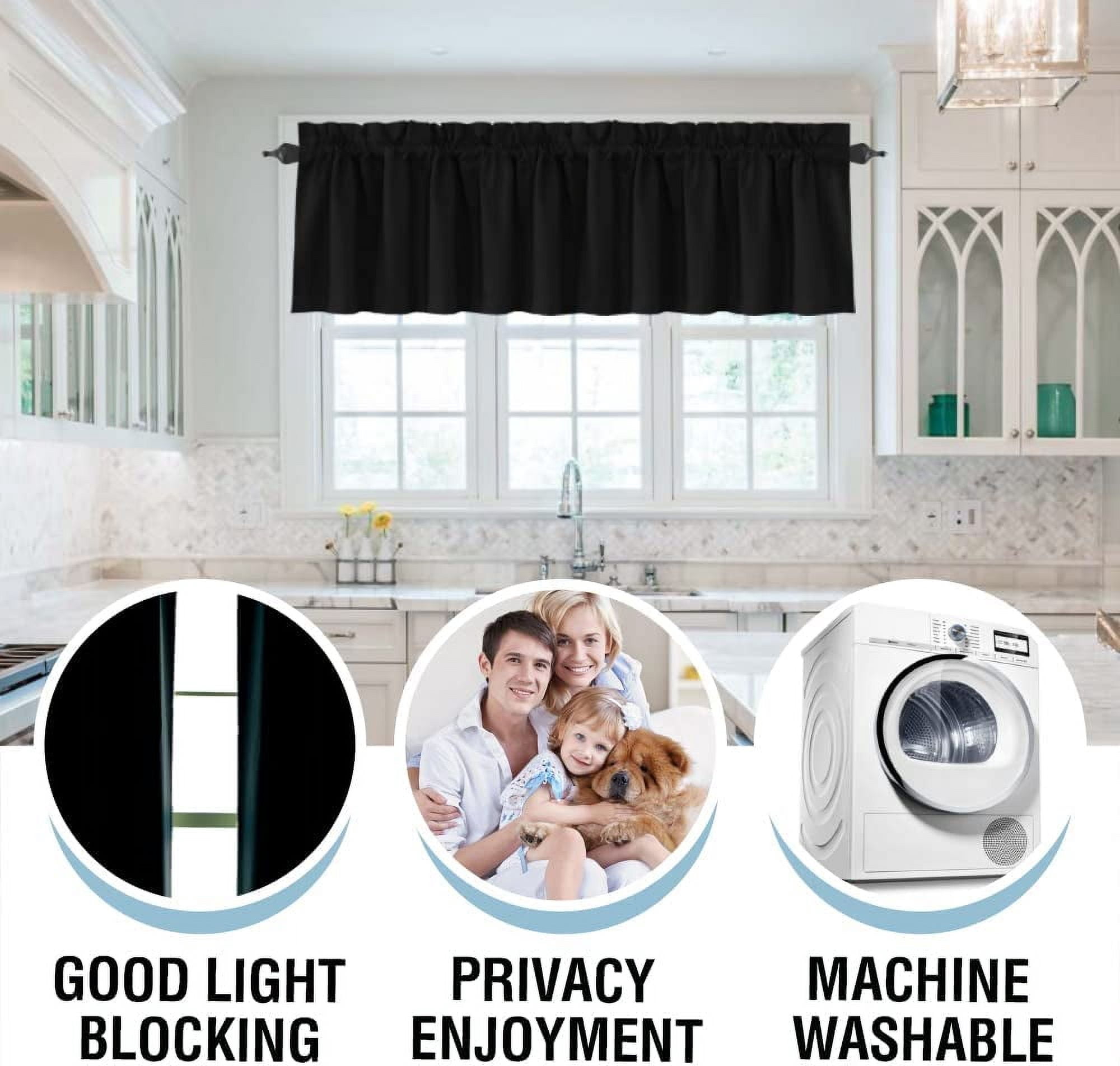 Blackout Curtain Valances for Kitchen Windows/Bathroom/Living Room/Bedroom Thermal Insulated Rod Pocket Valances for Windows, 2 Pack, 52" x 18"