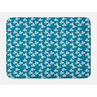 Floral Bath Mat, Nature Bloom Growing Flowers of Spring Revival in Continuous Pattern, Plush Bathroom Decor Mat with Non Slip Backing, 29.5" X 17.5", Sea Blue and Pastel Green, by Ambesonne