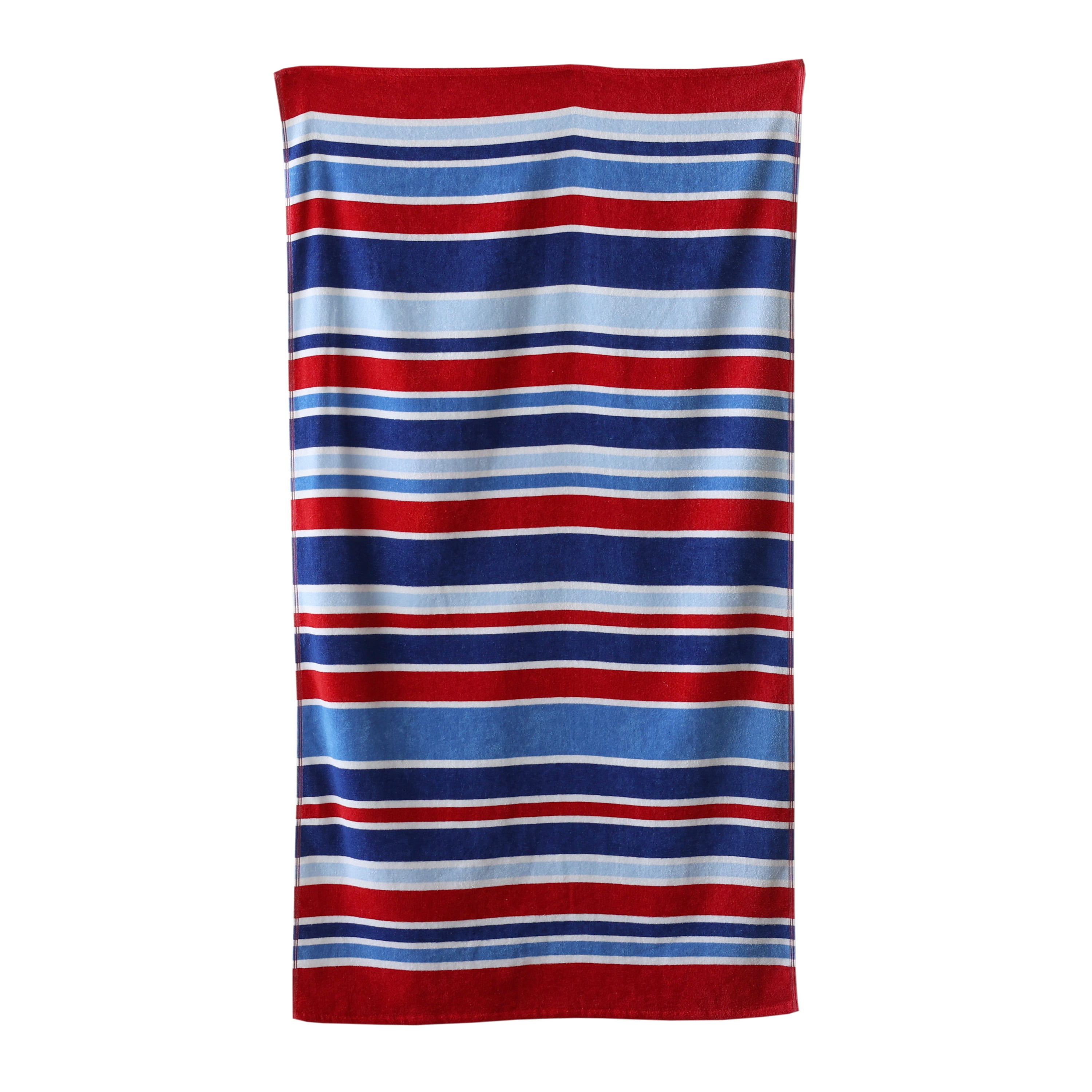 Mainstays Velour Beach Towel, Blue Red Stripe, MultiColor , 28x60