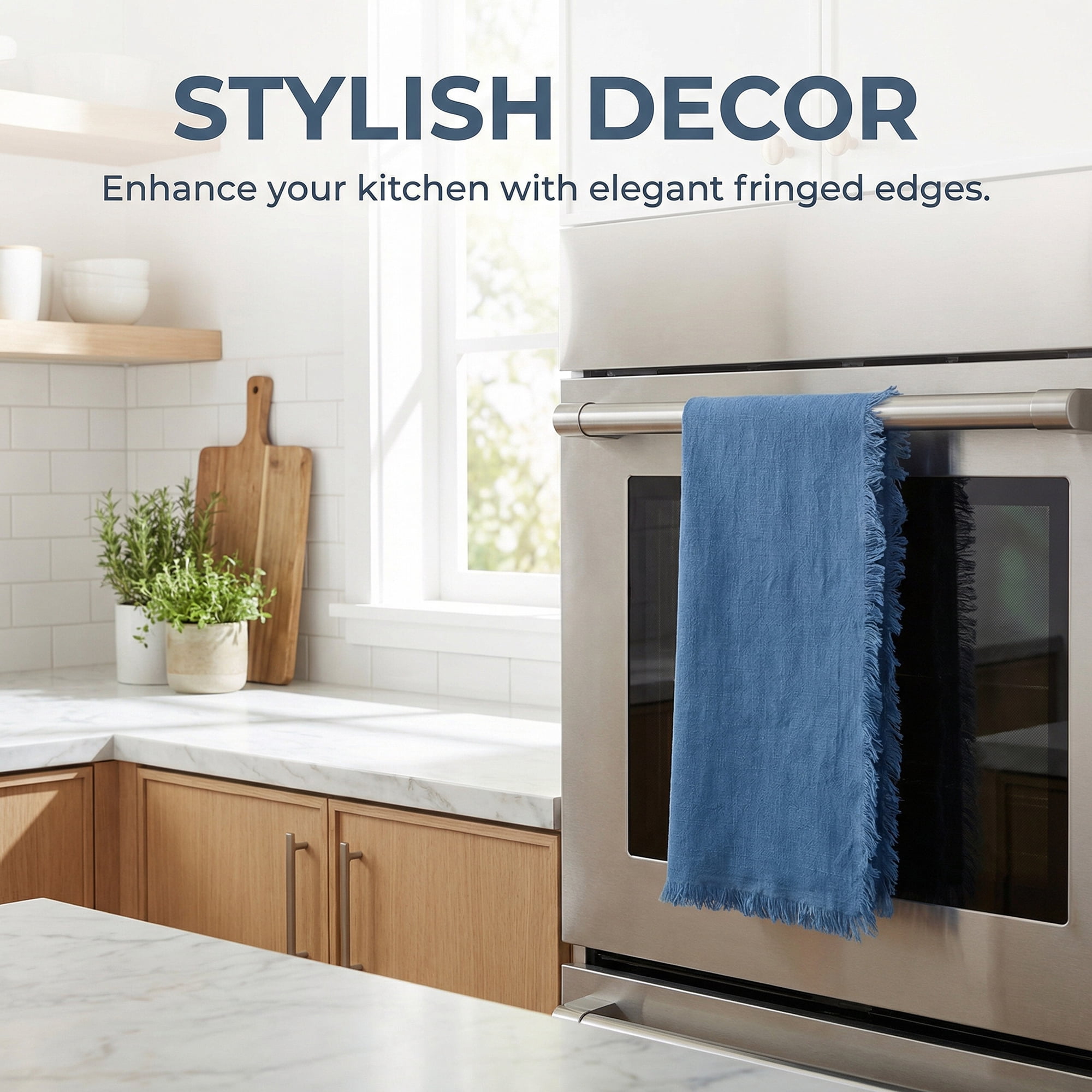 Unique Bargains Soft Absorbent Cotton Linen Kitchen Towels 4 Pack Blue 18" x 18"