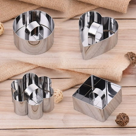 Food Presentation Rings Cake Rings Mousse Rings Stainless Steel Presentation Cooking Rings with Food Press for Desserts Making set of 4 ()