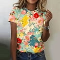 thumbnail image 2 of Perfectbot Women Tops Loose Vintage Crew Neck Floral Print Short Sleeve Summer Shirts Size S-5XL, 2 of 5