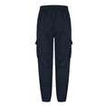 thumbnail image 2 of Men Cargo Pants Solid Drawstring Zip Pockets Casual Hiking Joggers Athletic Straight Leg Pant Workout Loose Trousers Navy, 2 of 5