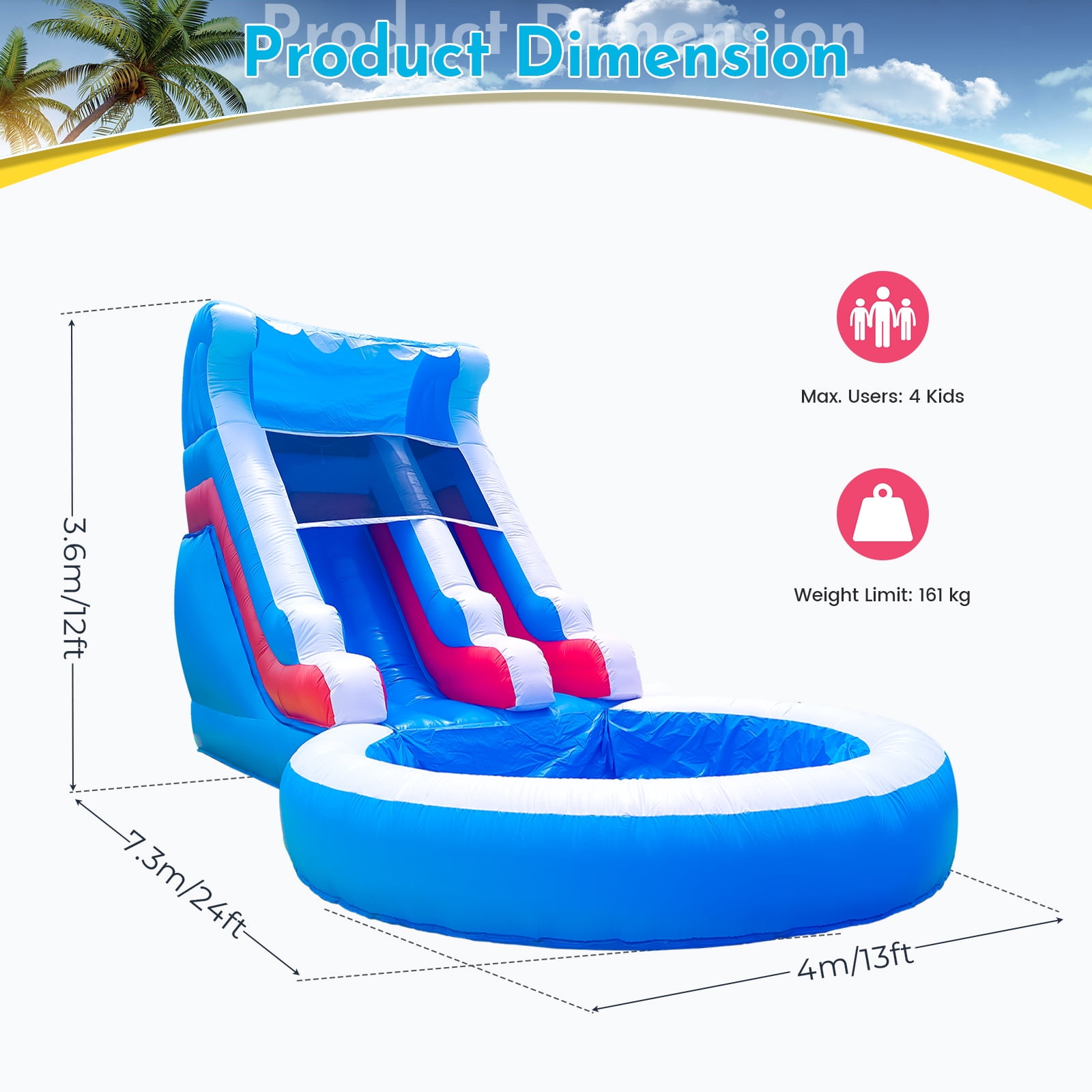 OFFMUST Commercial Inflatable Water Slide Water Park for Kids and Adults, 24 ft Long, PVC, with Blower