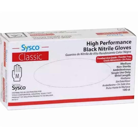 Sysco Nitrile Food Service Gloves, 100 Count (Medium, Black), 4685594
