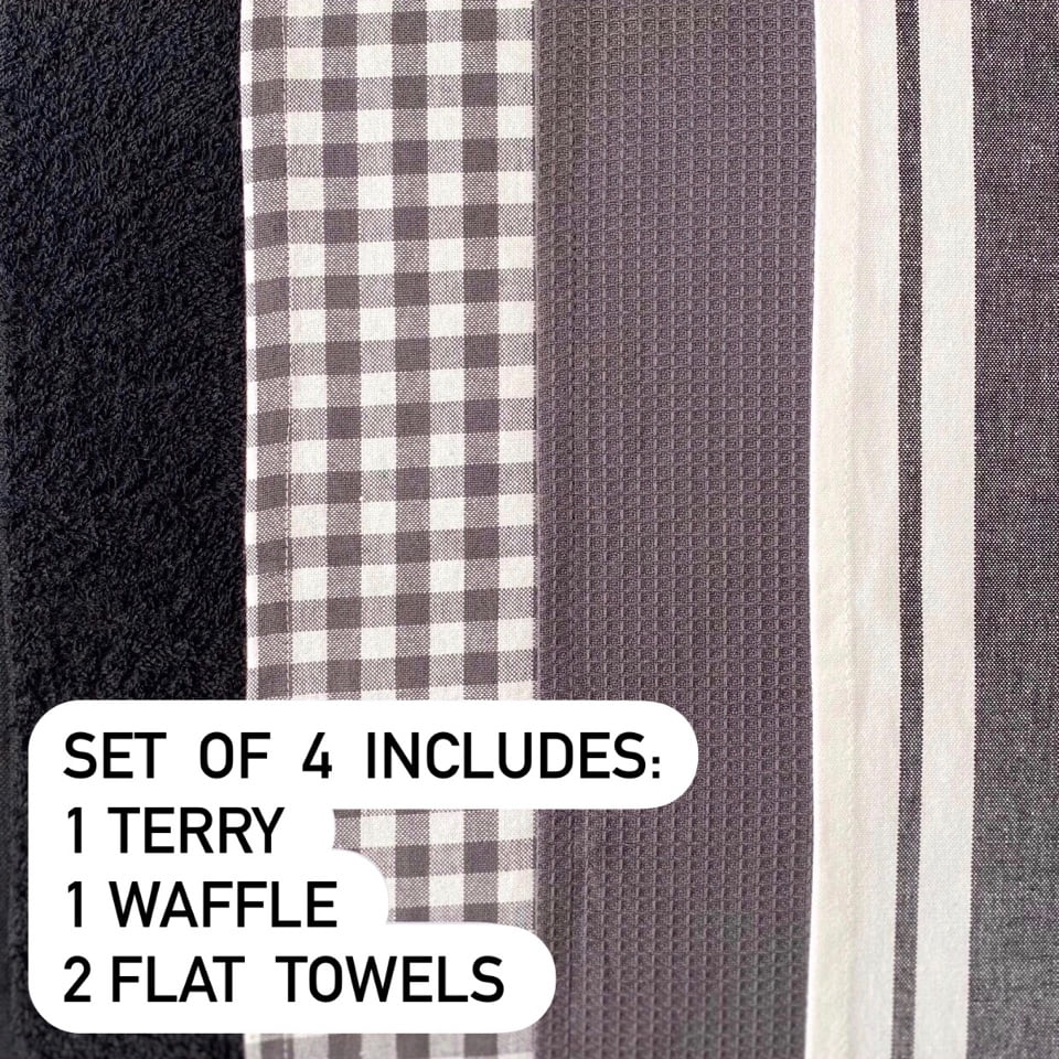 ELOMELO 100% Cotton Kitchen Towel Set with Hanging Loop - Terry, Waffle,  Flat Combo Dish Towels for Kitchen - Check, Stripe, Plain Tea Towel Pack of