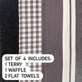 thumbnail image 3 of Cotton Kitchen Towels with Hanging Loop, Waffle Flat Terry Hand Towels Set of 4, Absorbent & Fast Dry Dishtowels 25x16 Stripe Plaid Multicolor Black White Gray Mixed Pack, 3 of 7