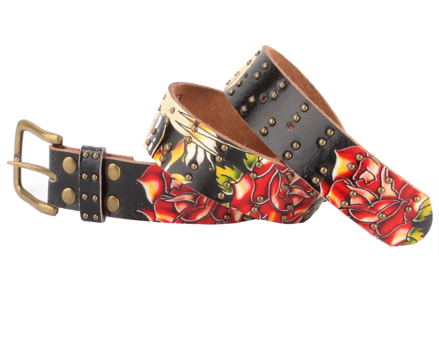 Ed Hardy Big Girlss Graphic with Studs Leather Belt 