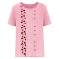 thumbnail image 4 of Blusas de Manga Corta para las Mujeres Impreso Cómodo Suelto Botón Corte Cerradura Casual Cuello Redondo Superior, 4 of 4