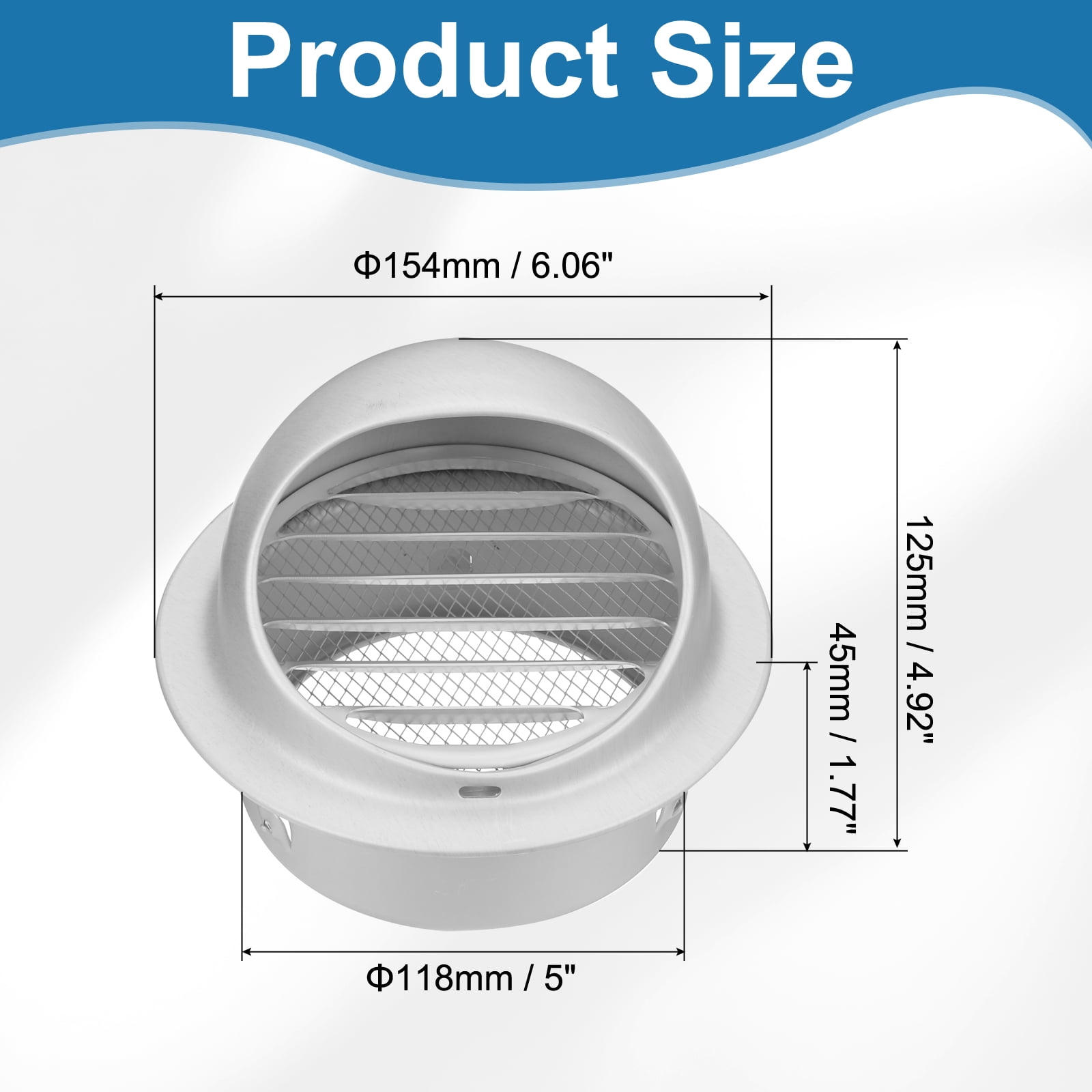 Uxcell 5 Inch Round Wall Vent Cap, Hemispherical Exhaust Grille Vent Covers, Silver