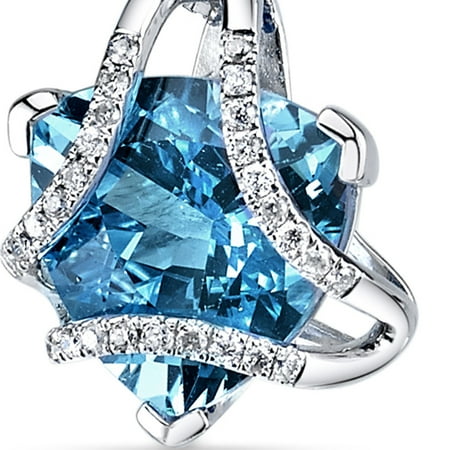 - Peora Swiss Blue Topaz Diamond Pendant 14Kt White Gold Trillion Cut 5 Carats