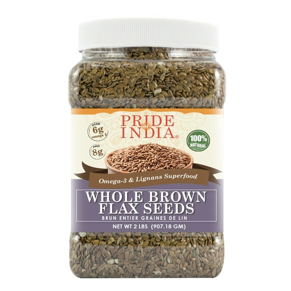 Pride Of India - Whole Brown Flax Seeds - Omega-3 & Lignan Superfood, 2 Pound Jar