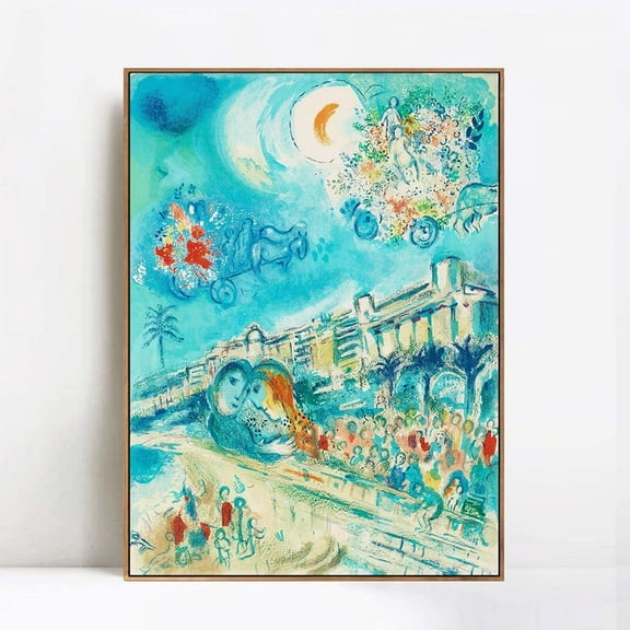 INVIN ART Framed Canvas Print Hug Bataille de Fleurs by Marc Chagall Modern Wall Art Living Room,24"x32"