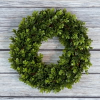 Pure Garden 12" Artificial UV Resistant Boxwood Wreath for the Front Door, Green