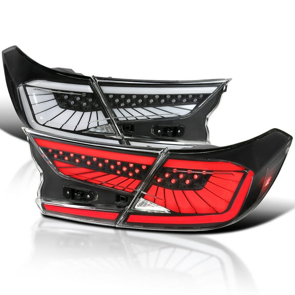 Spec-D Tuning Black LED Sequential Tail Lights w/ White Light Strips and Startup Animation Compatible with 2018-2022 Honda Accord 4Dr Sedan, Left   Right Pair Assembly
